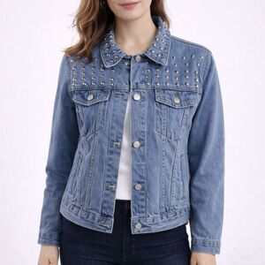 Lea & Viola Studded Long Sleeve Denim Jacket Blue S